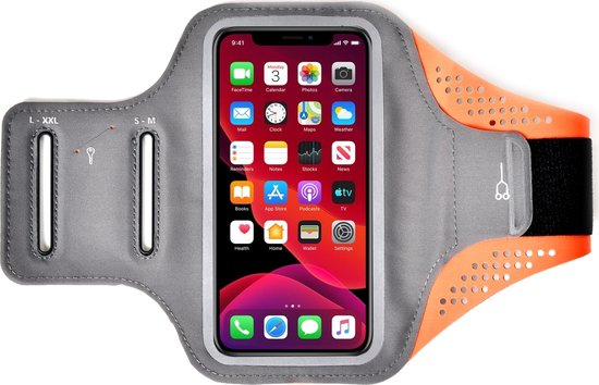 Coque Samsung Galaxy A02s - Mobigear - Série Easy Fit - Bracelet de sport en néoprène - Oranje - Coque adaptée pour Samsung Galaxy A02s