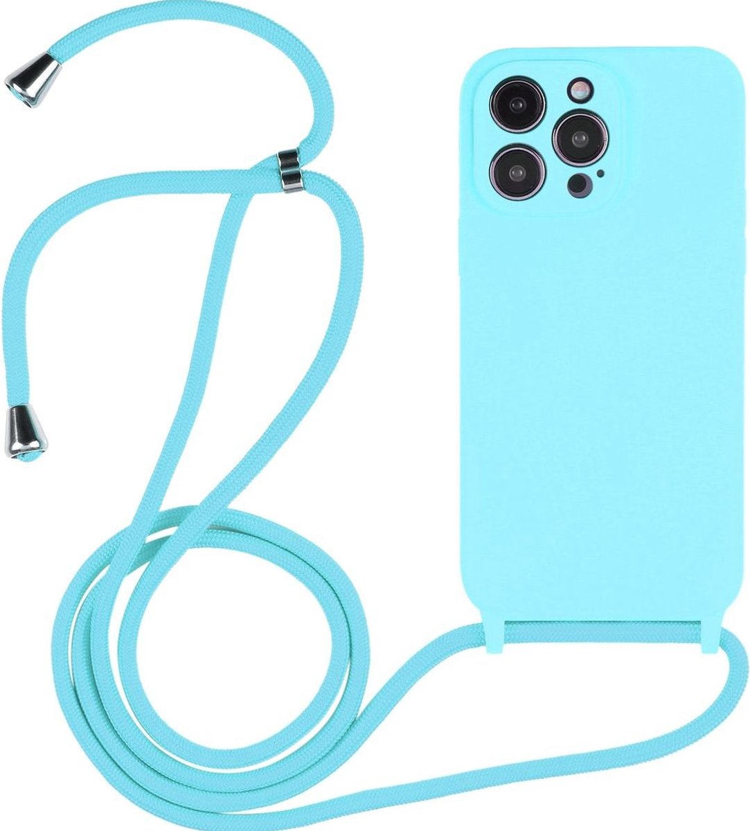 Mobigear Telefoonhoesje geschikt voor Apple iPhone 14 Pro Siliconen | Mobigear Lanyard Hoesje met koord - Blauw