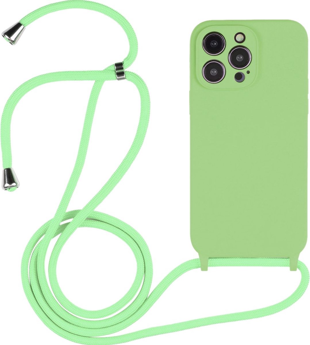 Mobigear Telefoonhoesje geschikt voor Apple iPhone 14 Pro Max Siliconen | Mobigear Lanyard Hoesje met koord - Groen