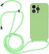 Mobigear Telefoonhoesje geschikt voor Apple iPhone 14 Pro Max Siliconen | Mobigear Lanyard Hoesje met koord - Groen