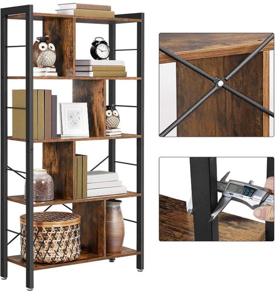 MIRA Home - Boekenrek - Boekenplank - Boekenkast - Opbergrek - Vintage - 154,5x74x30