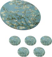 Onderzetters voor glazen - Kunst - Amandelbloesem - Van Gogh - Rond - 10x10 cm - 6 stuks