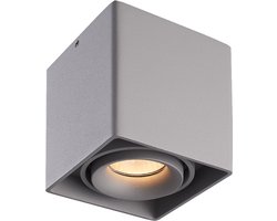 Vierkante LED Opbouwspot Esto - Kantelbaar - Dimbaar - 2700K warm wit - 4 Watt 345 lumen - GU10 - Plafondspot - Voor binnen - Vervangbare afdekring - Grijs