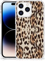 Hippe Hoesje Geschikt voor Apple iPhone 14 Pro Max Smartphone hoesje met doorzichtige rand Leopard