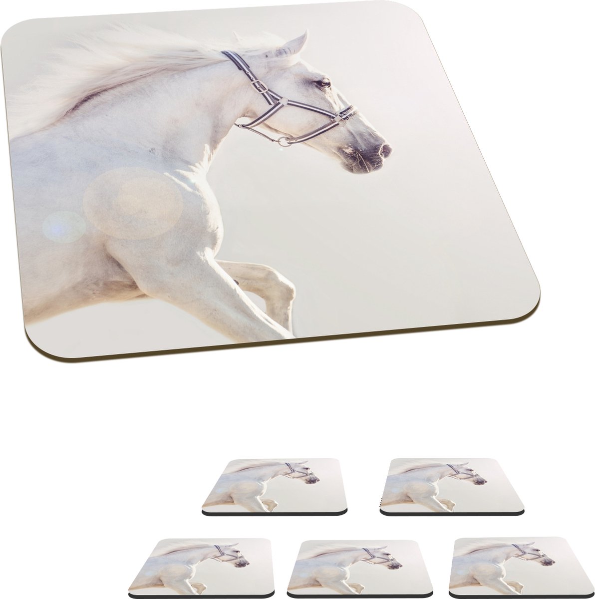 Onderzetters voor glazen - Paard - Wit - Manen - 10x10 cm - Glasonderzetters - 6 stuks