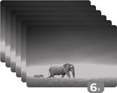 Set de Table - Napperons de Table en Plastique - Éléphant - Animaux - Paysage - Zwart et Blanc - Zèbre - 45x30 cm - 6 Pièces - Résistant à la Chaleur - Antidérapant - Pad - Amovible