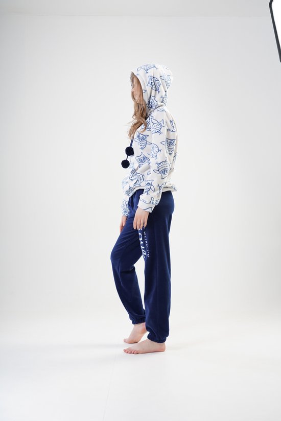 Warme Winter Pyjama Dames Fleece | Lange Mouw Lange Broek | Wit - Blauw |  Dames... | bol.com