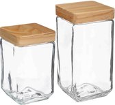 5five - 4x Keuken voorraadpotten glas met houten deksel - 2 formaten
