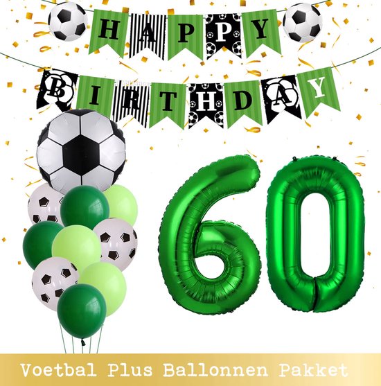 Cijfer Ballon 60 Jaar - Voetbal Ballonnen - Snoes - Pluspakket - set van 12 Sport Voetbalfan Voetbal Jongen/Meisje - Sportieve - Voetbal Vrouwen Mannen - Kinderfeestje - Verjaardag - Helium Ballon nummer 60