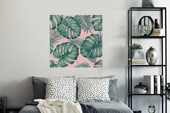 Muurstickers - Sticker Folie - Bladeren - Roze - Patroon - Meisjes - Kinderen - Groen - Kindje - 100x100 cm - Plakfolie - Muurstickers Kinderkamer - Zelfklevend Behang XXL - Zelfklevend behangpapier - Stickerfolie