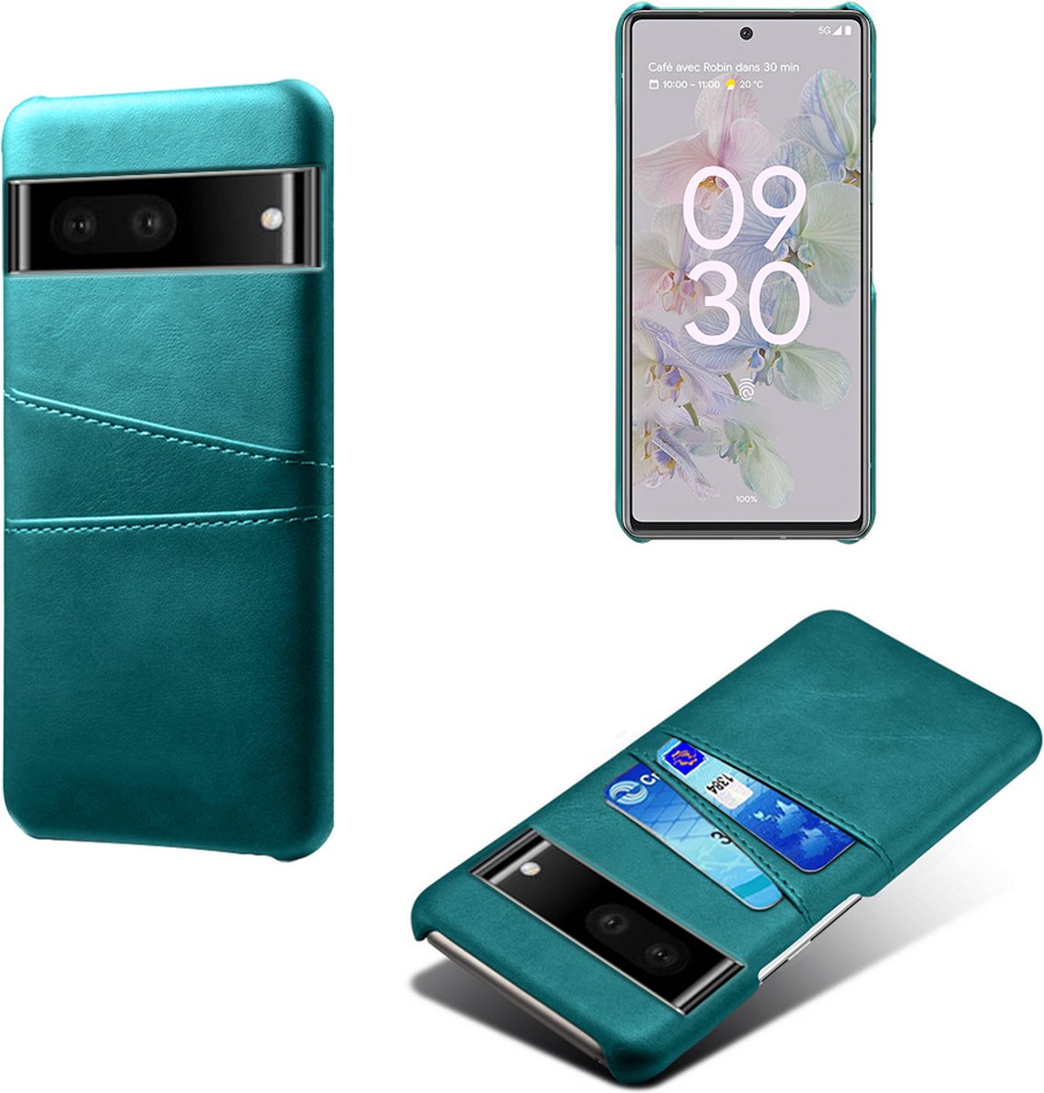 Hybride Back Cover met Opbergvakjes + Glas Screenprotector voor Google Pixel 7 _ Groen