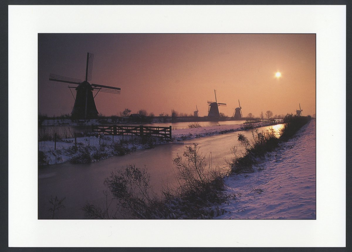 Molens in de sneeuw - Winterkaarten - Set van 10 enkele kaarten met eco-katoen enveloppen