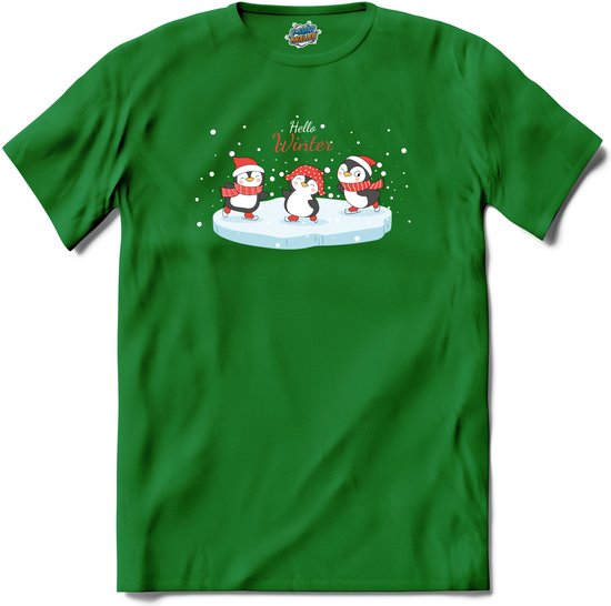 Kerst pinguin buddy's - T-Shirt - Heren - Kelly Groen - Maat L