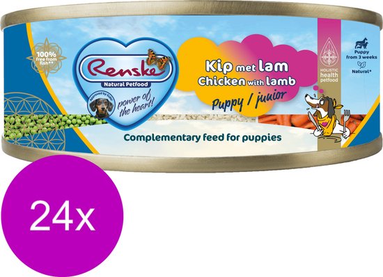Renske Blik Vers Gestoomd Puppy 95 g - Hondenvoer - 24 x Kip&Lam
