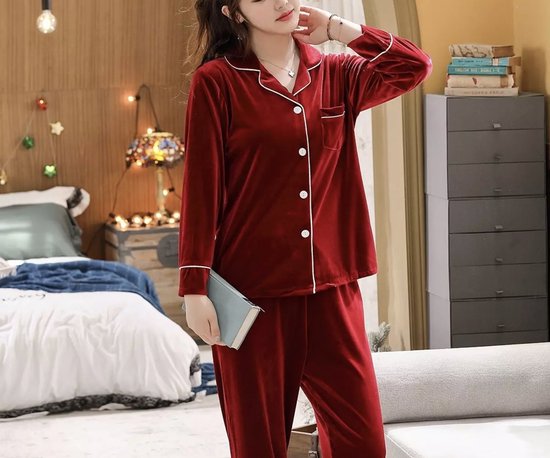 methaan Of later besluiten Warme, extra zachte pyjama dames - fluweel fleece - 2 delig - nachtkleding  - rood -... | bol.com