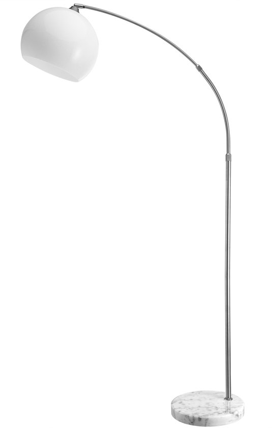 Lampe Arc design rétro - Lampadaire sur pied - Argent - Blanc opale