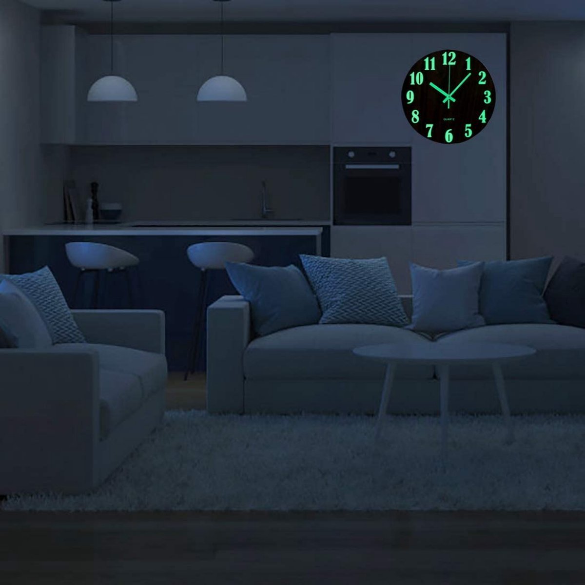 12 inch wandklok, glow in the dark klok, niet-tikkende klok, batterijbediening, wanddecoratie voor de keuken, woonkamer, slaapkamer, kantoor, school (hout