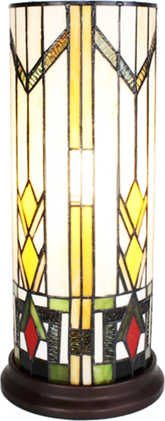 LumiLamp Tiffany Tafellamp Ø 18x40 cm Beige Geel Glas Rond Tiffany Bureaulamp