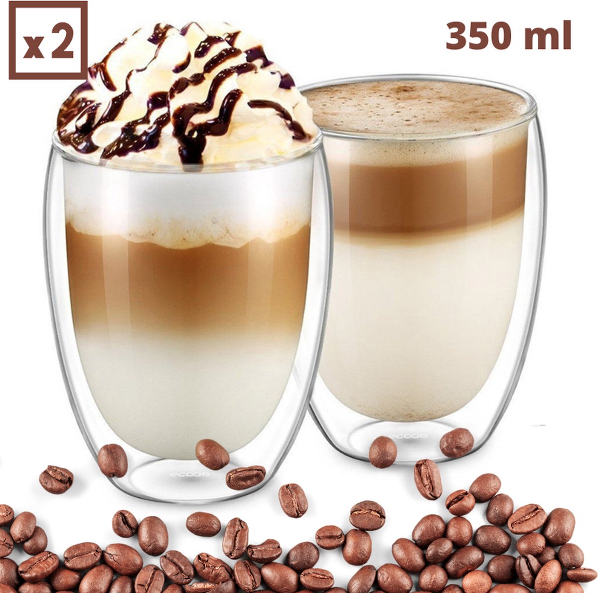 Chimneys Blend - Dubbelwandige Koffieglazen 350ml - Latte Macchiato Glazen - Cappuccino Glazen - Latte Macchiato Glazen Dubbelwandig - Latte Glazen - Koffieglazen - 350 ml - 2 Stuks – Handgemaakt