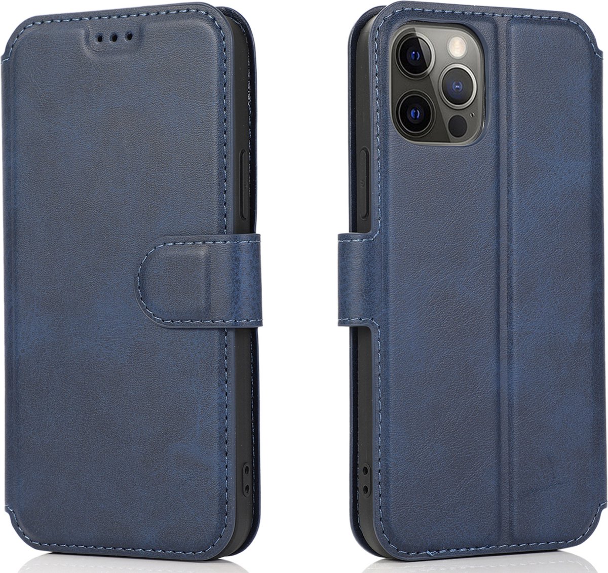 Bookcase Geschikt voor Apple iPhone 12 Pro - Donkerblauw - Pasjeshouder - Portemonnee