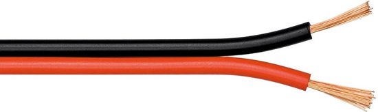 Luidspreker kabel (CU koper) - 2x 0,75mm² / rood/zwart - 25 meter