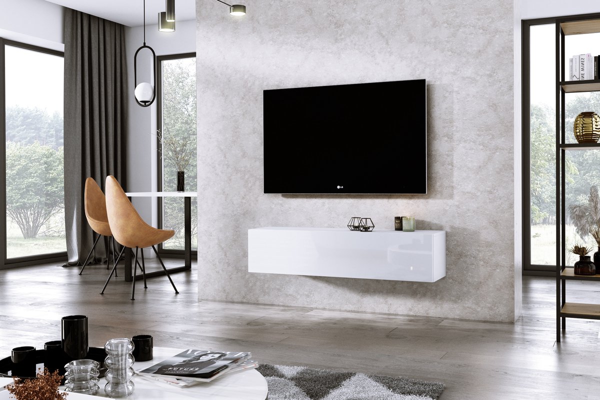 Meubel Square TV meubel DIAMOND - Wit / Hoogglans Wit - 120cm - Hangend TV Kast