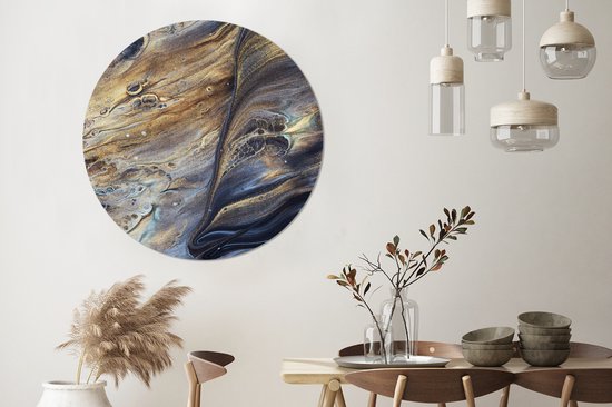 WallCircle - Cercle Mural - Cercle Mural - Marbre - Or - Aquarelle - Texture - Aspect Marbre - Aluminium - Dibond - 120x120 cm - Intérieur et Extérieur XXL