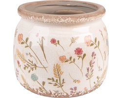 Keramiek Bloempot voor Binnen – Roze Bloemen – Rustieke Pot – Ø 15 cm – Bloemenmotief