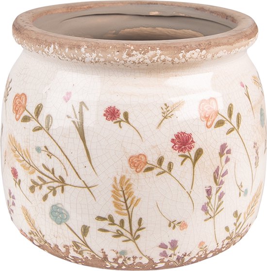 Clayre & Eef Pot de fleurs Ø 15x13 cm Rose Beige Céramique Fleurs Pot de fleurs d'intérieur