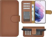Samsung Galaxy S21 Plus hoesje - Bookcase - Samsung S21 Plus Hoesje Book Case Wallet Echt Leder Bruin Cover