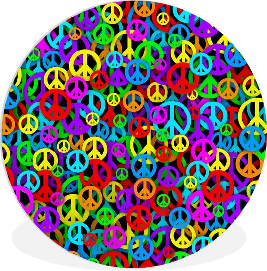 Flower Power Colorful Peace Signs Assiette en plastique cercle mural ⌀ 30 cm - impression photo sur cercle mural / cercle vivant (décoration murale)