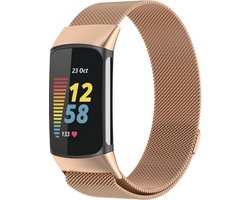 Fitbit Charge 5 Milanese Band - Rose Goud - Geschikt Voor Fitbit 5 - Horlogeband van Roestvrij staal RVS - Magneet Sluiting- Polsband - Athletix