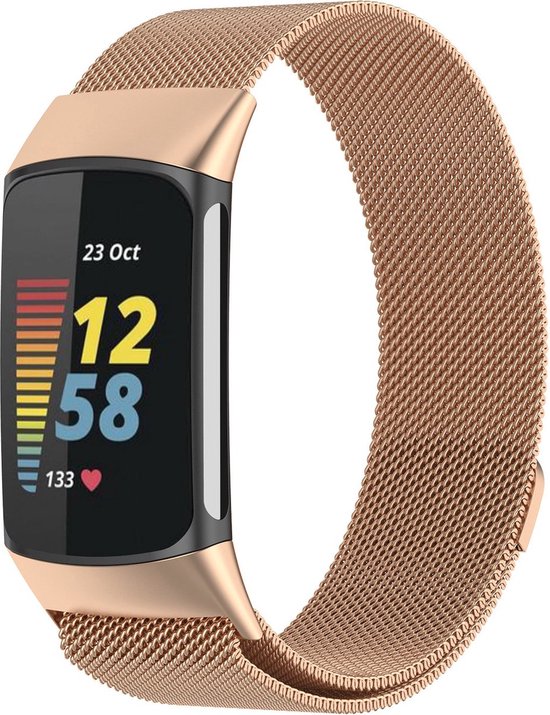 Fitbit Charge 5 Milanese Band - Rose Goud - Geschikt Voor Fitbit 5 - Horlogeband van Roestvrij staal RVS - Magneet Sluiting- Polsband - Athletix