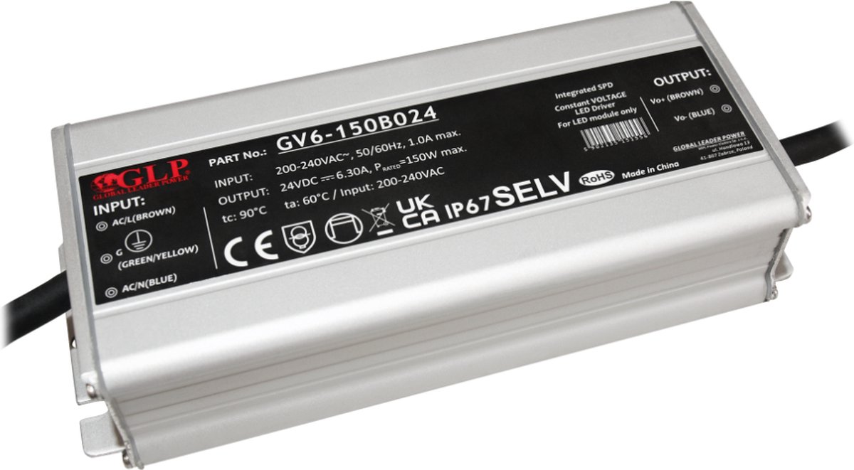 Waterdichte voeding - 24V - 6.3A - 150W