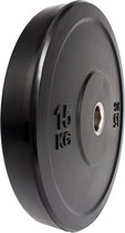 Rubber bumper plate/ Olympische halterschijf - 15 KG - 50/ 51mm Ø - Zwart - Fitness/ Crossfit