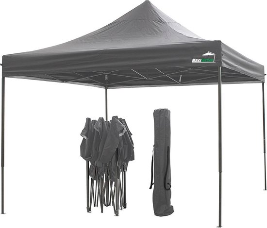 MaxxGarden Easy-up Partytent 3x3 m - Zijwanden - Incl. Verzwaringszakken - Opvouwbaar Frame - Waterdicht - Weerbestendig - Draagtas - Donkergrijs