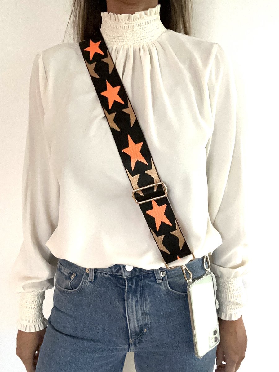 AFlavours - Bag Strap - Bagstrap - Tassenriem - Telefoonkoord- Schouderband XL - Crossover- Verstelbaar - Oranje sterren - Kerst cadeautje