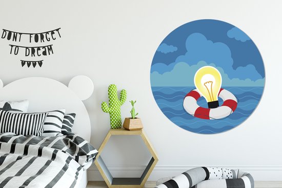 Illustration d'une lampe dans une bouée de sauvetage Plaque murale en plastique ⌀ 150 cm XXL / Groot format!