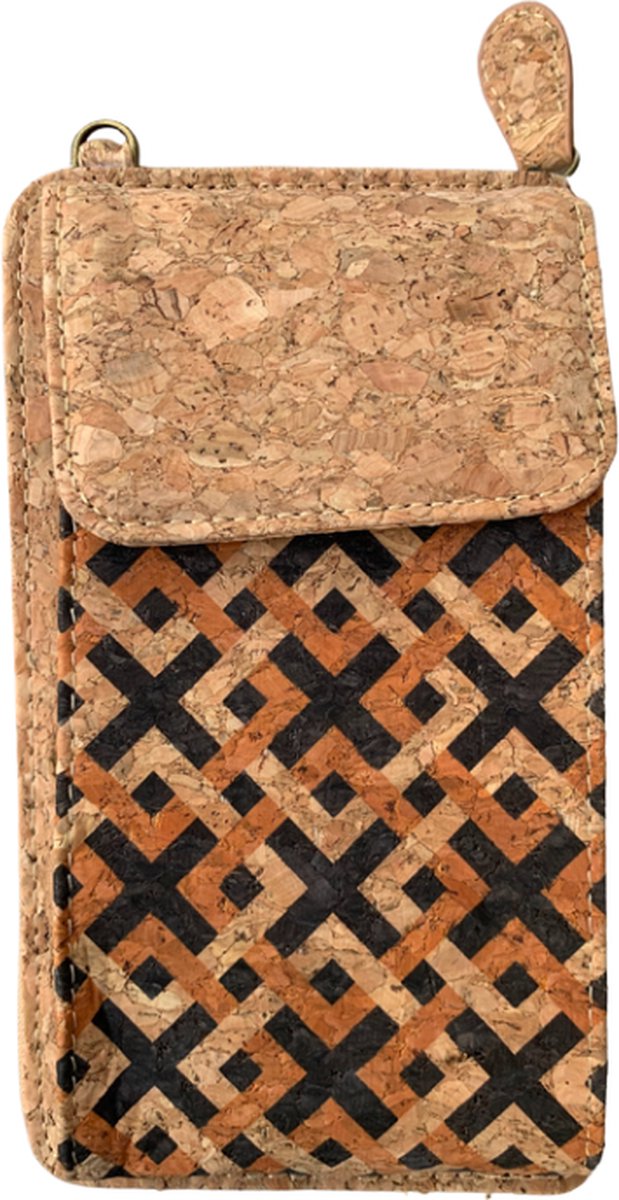 green-goose® Kurk Telefoontasje Portemonnee | Squares | 19x11x4 cm | Duurzaam Biologisch Afbreekbaar | Handgemaakt in Portugal