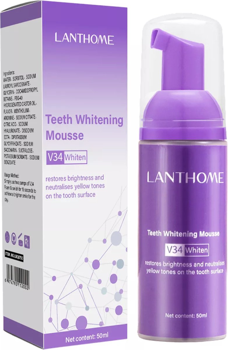 Lanthome V34 - Whitening Paarse Schuim Tandpasta - 2 in 1 - 50 ml