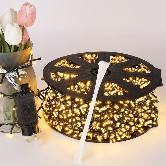 BrizLabs Lichtjesketting voor de kerstboom, voor buiten en binnen, 12,5 m, 500 leds, cluster lichtjesketting, warm wit, op stroom, 8 modi, waterdicht, voor ramen, buiten in de tuin, slaapkamer