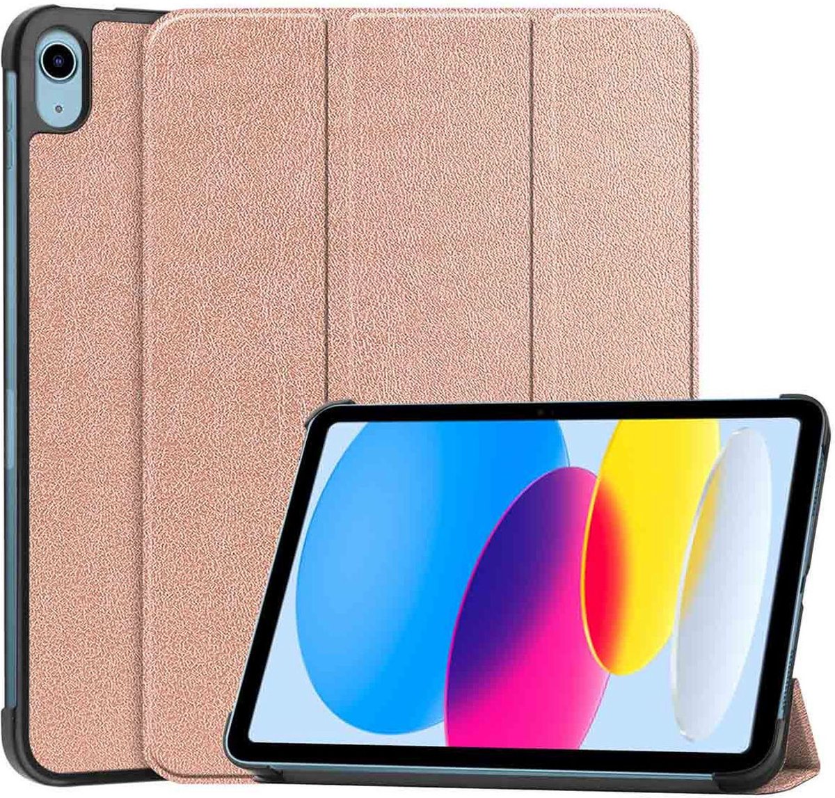 Tablet Hoes geschikt voor de Apple iPad 10.9 (2022) | Book Case met Standaard | Kunstlederen Beschermhoes | Tri-fold | Roze Goud