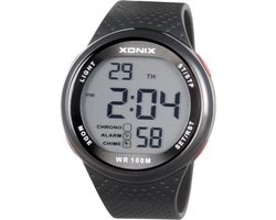 Xonix GJ-007A - Horloge - Digitaal - Heren - Mannen - Rond - Siliconen band - ABS - Cijfers - Achtergrondverlichting - Alarm - Start-Stop - Chronograaf - Tweede tijdzone - Waterdicht - 10 ATM - Zwart - Rood