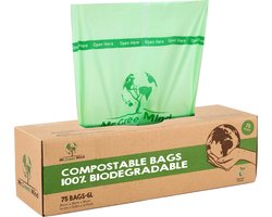 Sacs bio 6 litres - 75 pièces sacs poubelle biodégradables - 35 x 36 cm - sacs poubelle 100% compostables - Incl. distributeur - sacs de déchets organiques