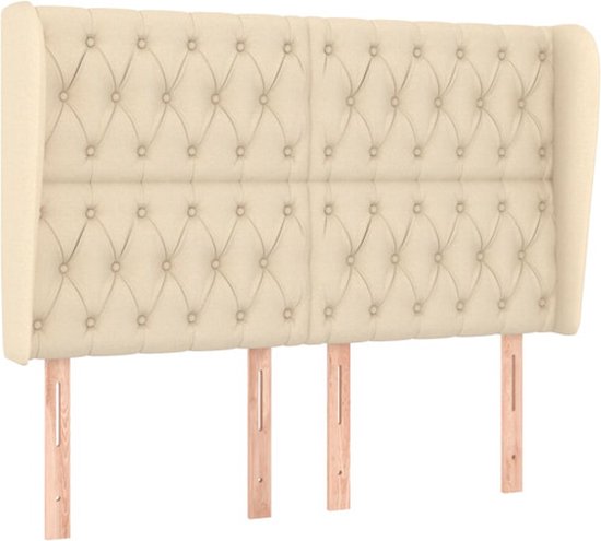 vidaXL Tête de lit Crème 147x23x118/128 cm Tête de lit en tissu - Tête de lit - Couleur crème - Tête de lit en Tissus - Tête de lit de Luxe