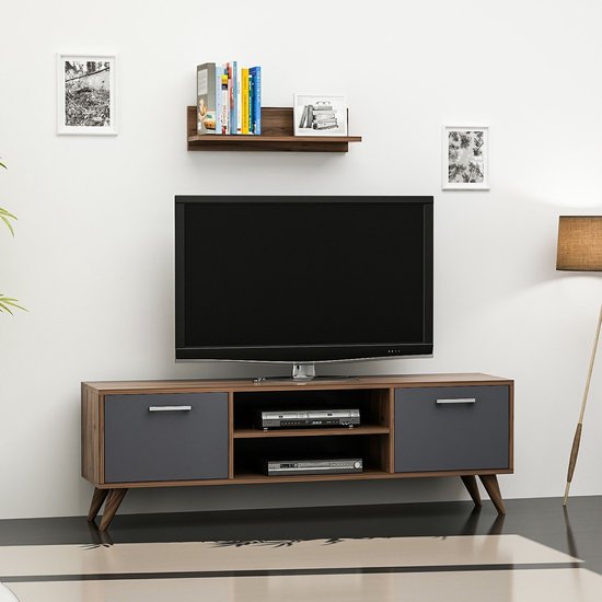TV meubel met plank Haderslev 120x30x45 cm walnootkleurig en antraciet