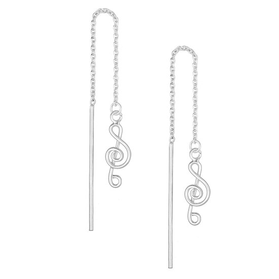 EAR IT UP - Boucles d'oreilles à tirer - Clé de musique - Note de musique - Enfileur - Argent sterling 925 - 82 x 5 mm - 1 paire