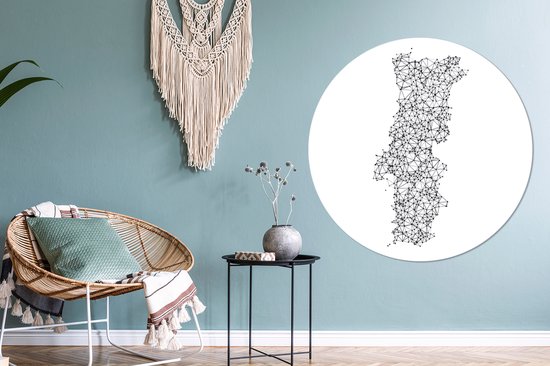 WallCircle - Wandcirkel ⌀ 140 - Zwart-wit illustratie van Portugal - Ronde schilderijen woonkamer - Wandbord rond - Muurdecoratie cirkel - Kamer decoratie binnen - Wanddecoratie muurcirkel - Woonaccessoires