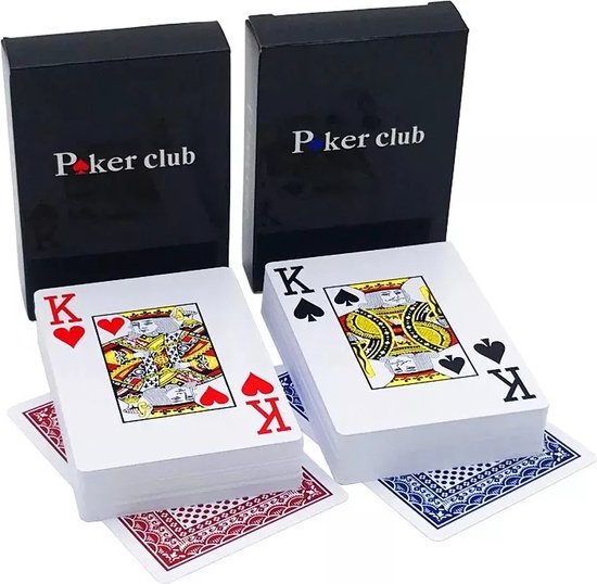Afbeelding van het spel 2 x Poker Club - Luxe speelkaarten van 100% plastic - Blauw + Rood