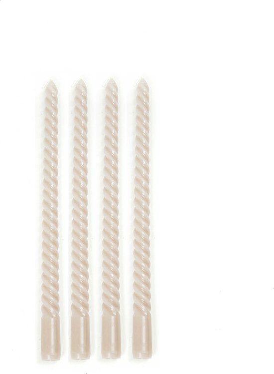 Twisted candles - grijs - gedraaide kaarsen - kaarsen - dinerkaarsen - swirl kaarsen - tafelkaarsen - spiraalkaarsen - set van 4 stuks - dia. 2cm x h 30cm